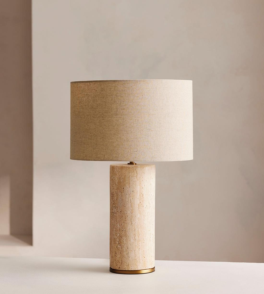 Cream Stone Table Lamp with Linen Shade - Erhaus product image 1