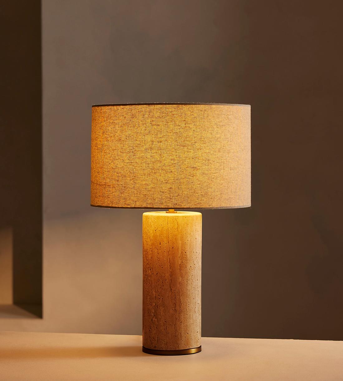 Cream Stone Table Lamp with Linen Shade - Erhaus product image 2