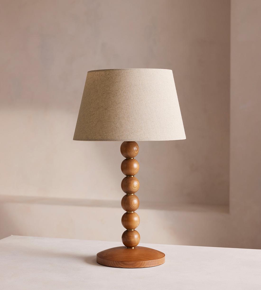 Oak Disc Table Lamp with Linen Shade - Erhaus product image 1