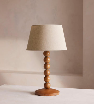 Oak Disc Table Lamp with Linen Shade - Erhaus product image 1