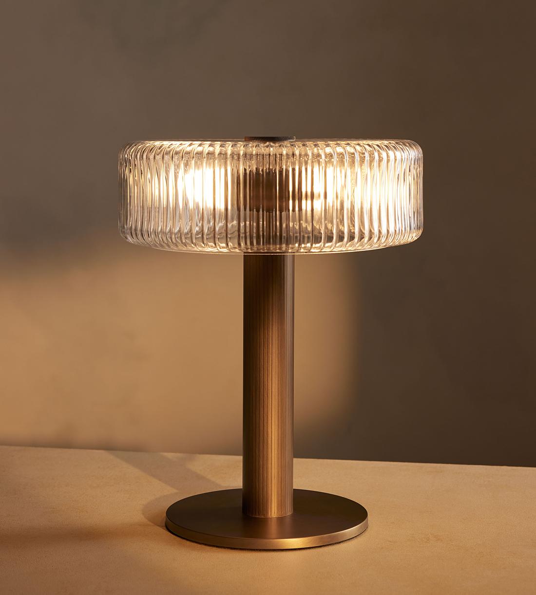 Fluted Glass Table Lamp in Antique Brass - Erhaus product image 1