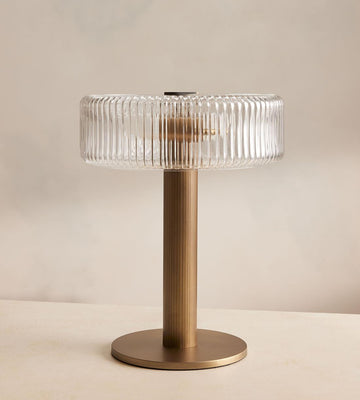 Fluted Glass Table Lamp in Antique Brass - Erhaus product image 1