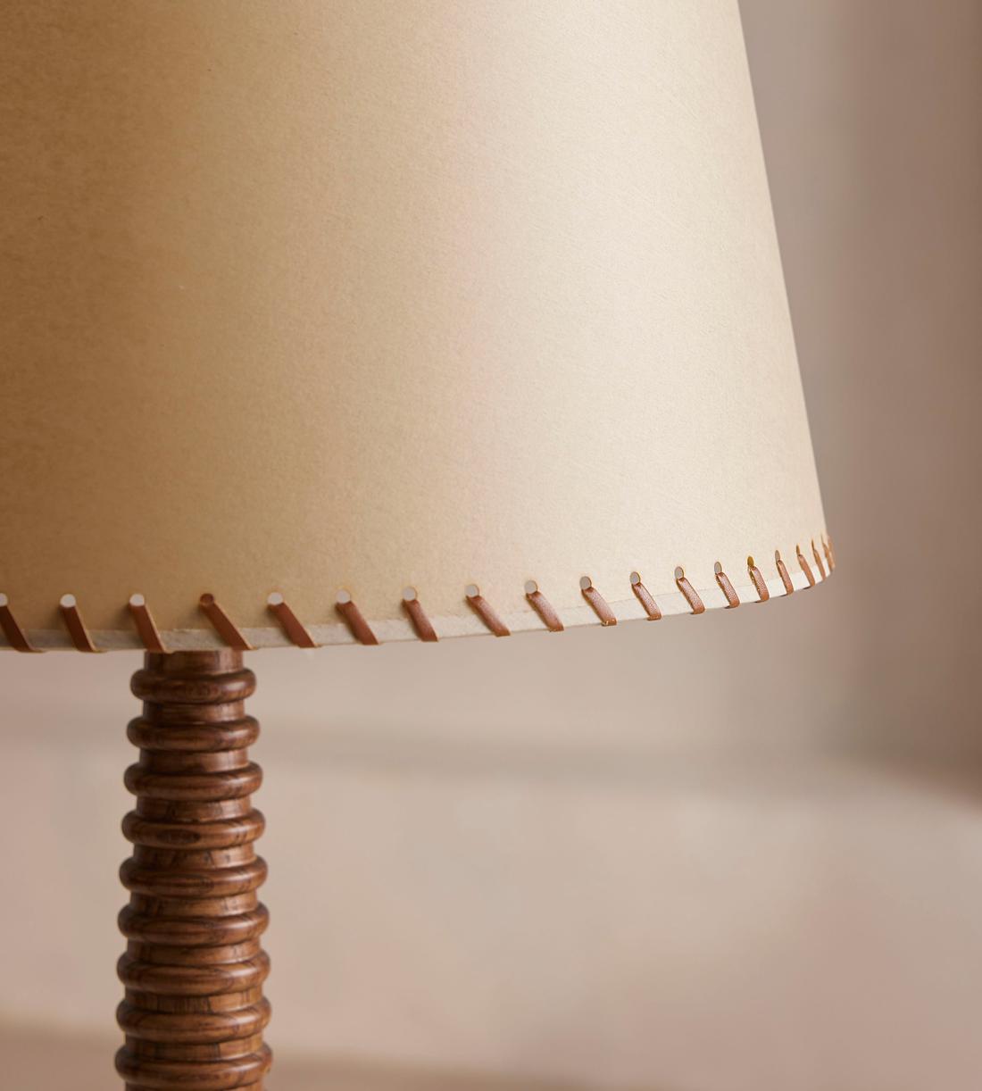 Oak Table Lamp with Stitched Parchment Shade - Erhaus product image 3