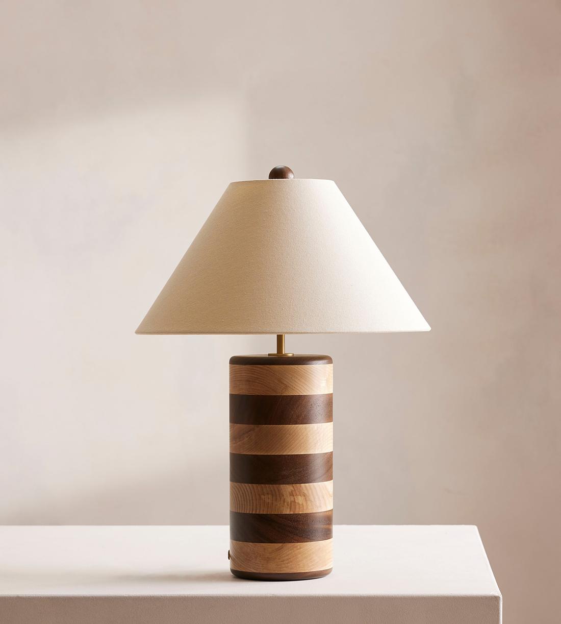 Oak Table Lamp with Linen Shade - Erhaus product image 2