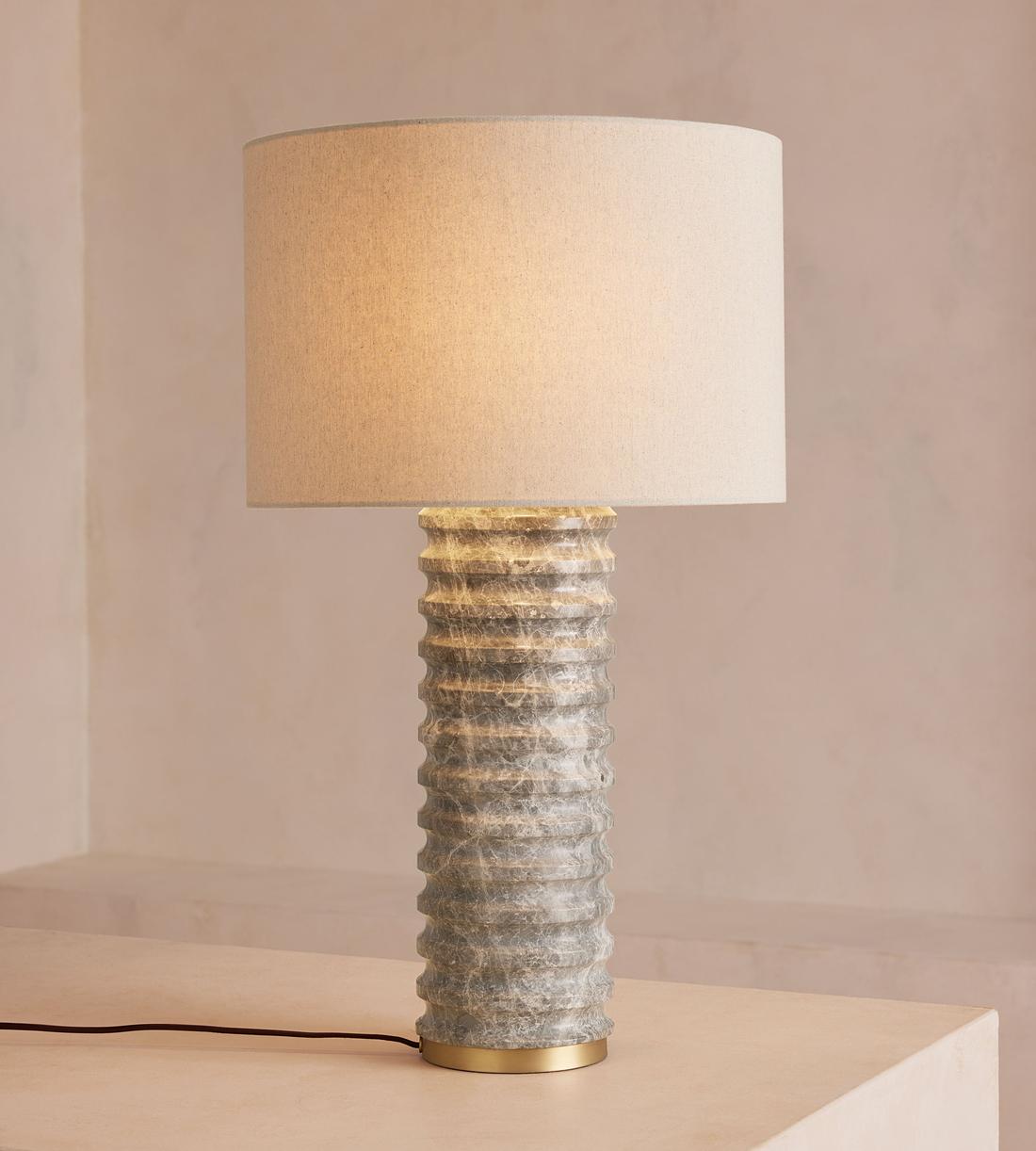 Tall Marble Table Lamp in Antiqued Brass - Erhaus product image 1