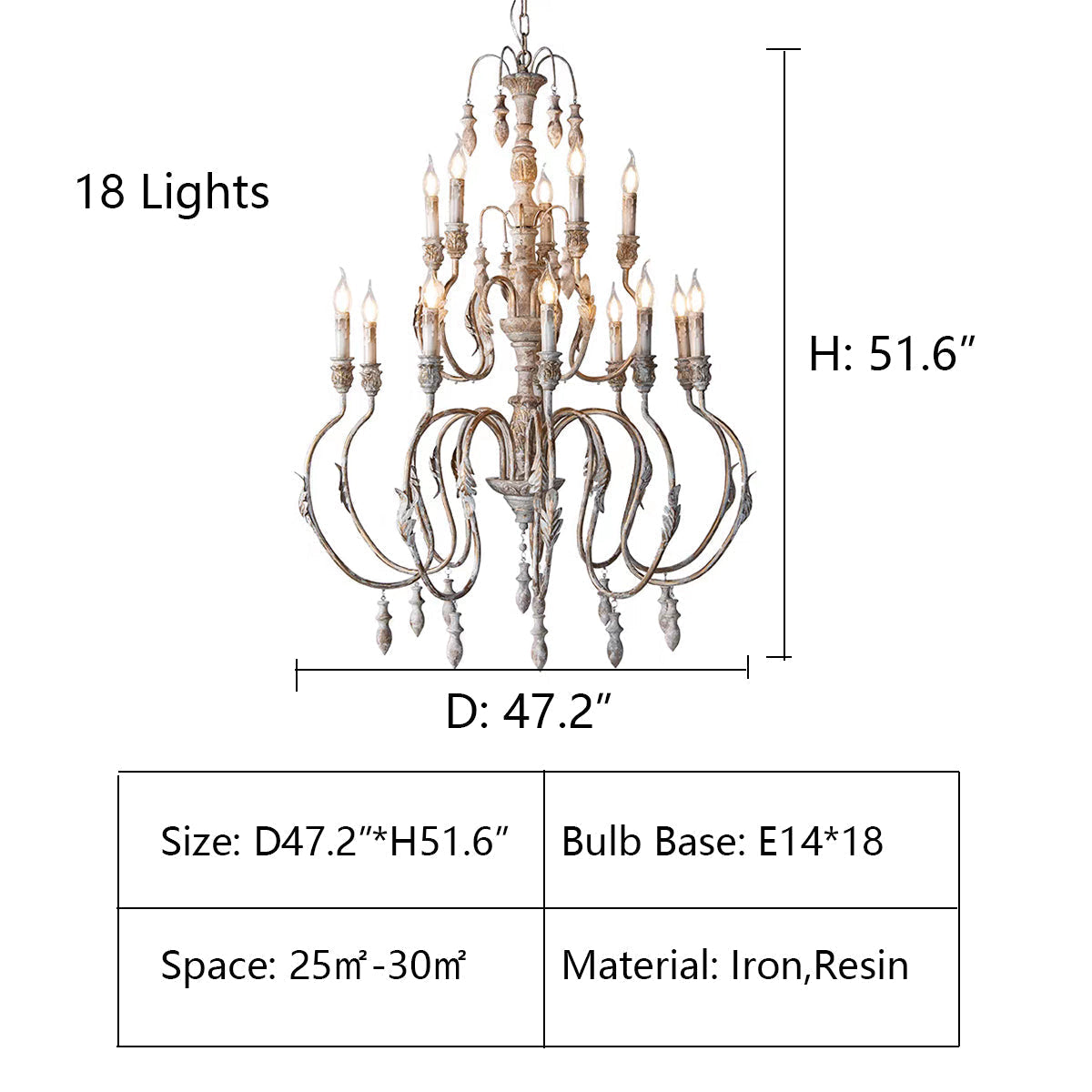 French Vintage Candle Chandelier for Living Room / bedroom