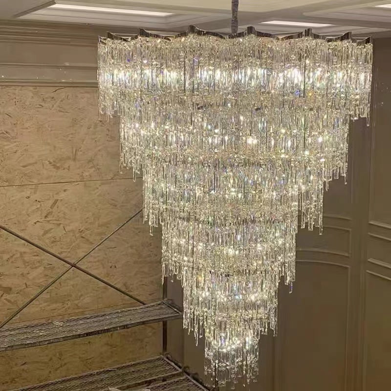 Oversized European Multi-Layers Golden Luxury Crystal Chandelier Villa / high-Ceiling / foyer