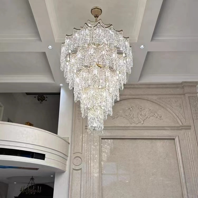 Oversized European Multi-Layers Golden Luxury Crystal Chandelier Villa / high-Ceiling / foyer