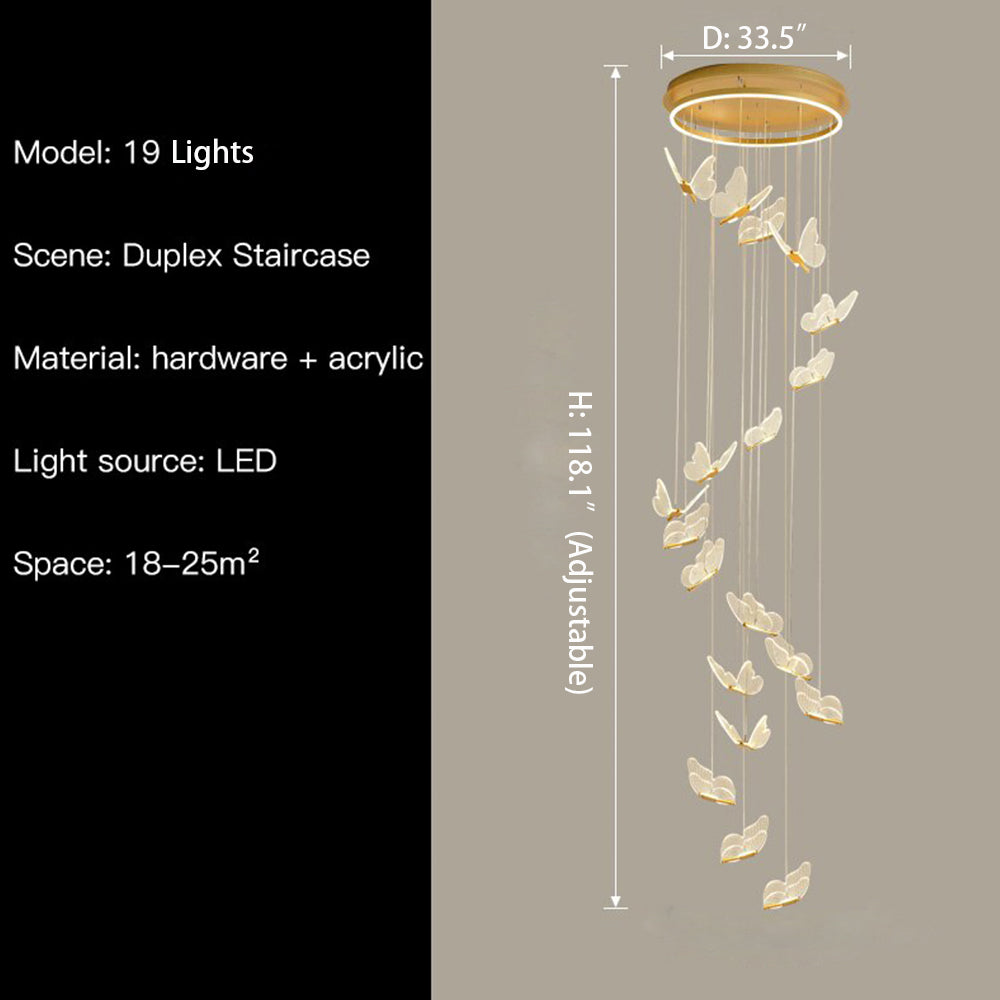 Nordic Butterfly Chandelier Luxury Foyer Staircase Ceiling Light for Living / Dining Room