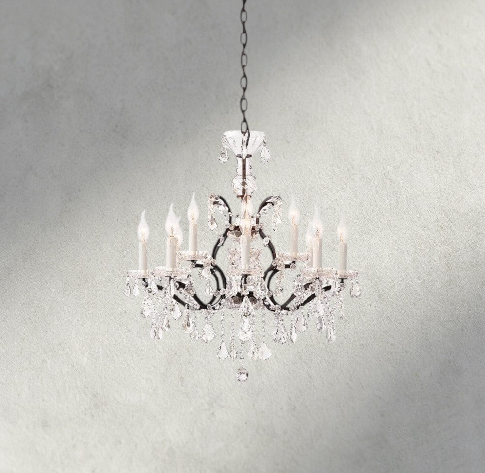 19th C. Rococo Iron & Crystal Round Chandelier 18", 28", 33", 40", 60", 101"