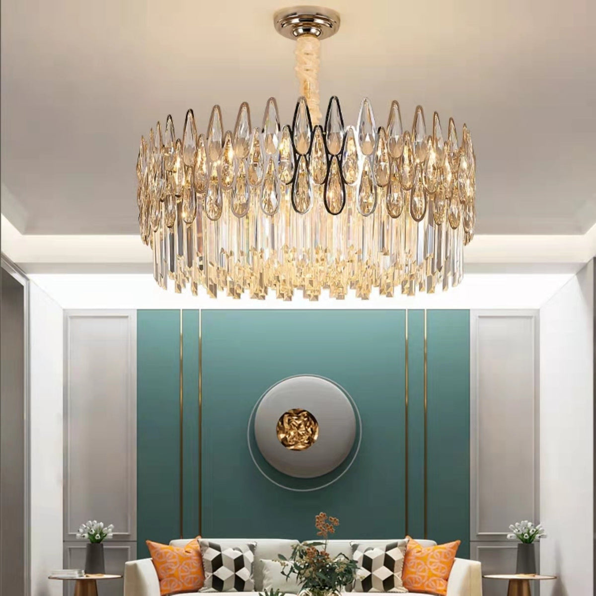 Modern Round / rectangular Raindrop Crystal Chandelier for Low-Ceiling