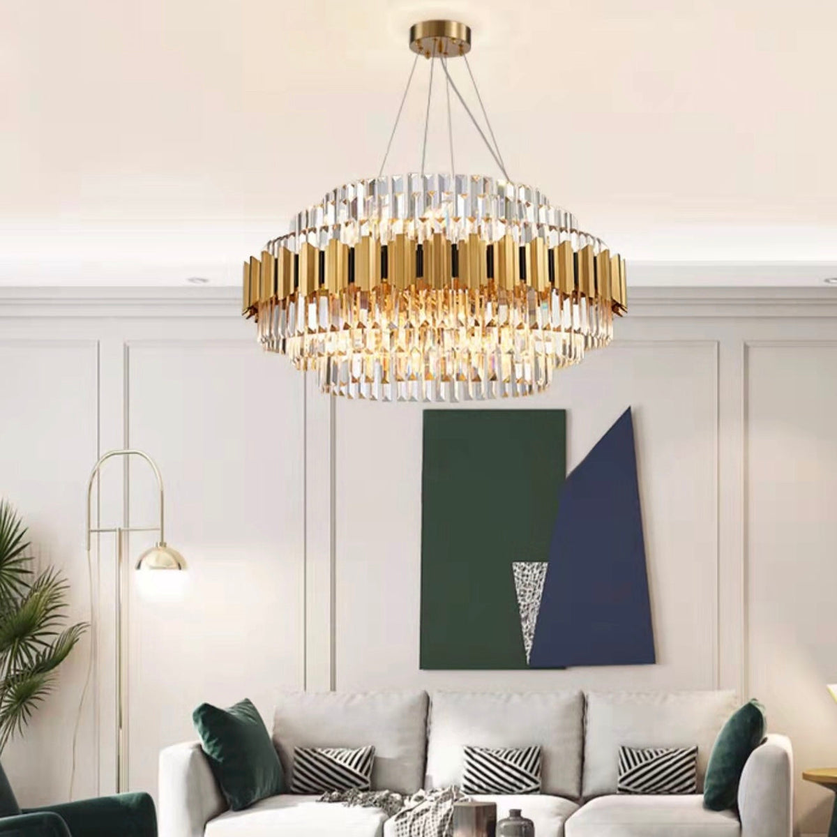 Modern Round Crystal Chandelier with Gold and Black Finish – High-Quality Crystal and Metal