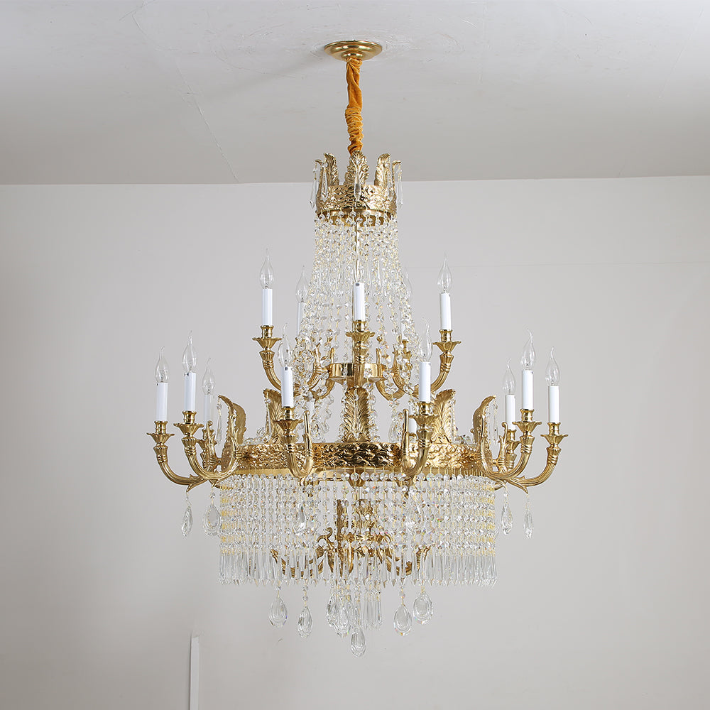 Stunning 39'' W x 43'' H Two Tier French Empire Chandelier – Antique Brass & Crystal for Formal Living Room Foyer Dining Room