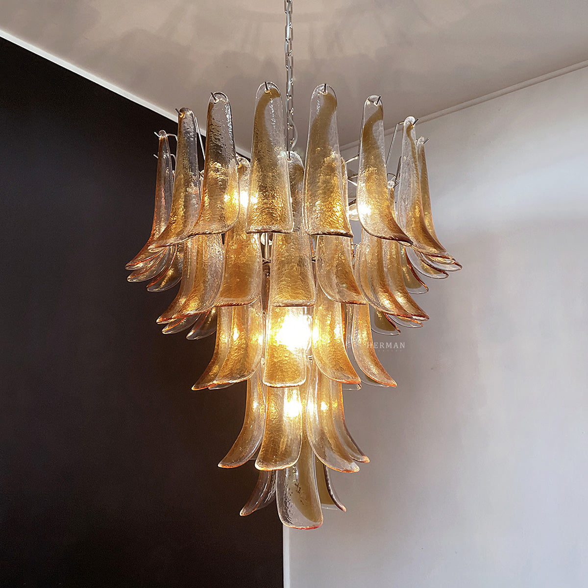 Murano Glass Chandelier – 52 Petals – Amber