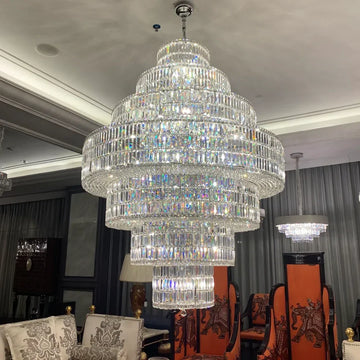 Multi Tiered Round Crystal Chandelier in Chrome for Living Room / duplex / staircase / entryway