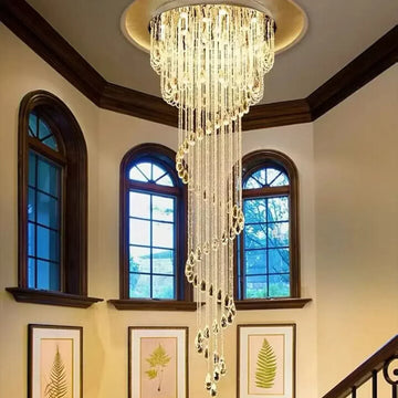 Oversized Modern Cascade Spiral Crystal Staircase Chandelier for Duplex Building
