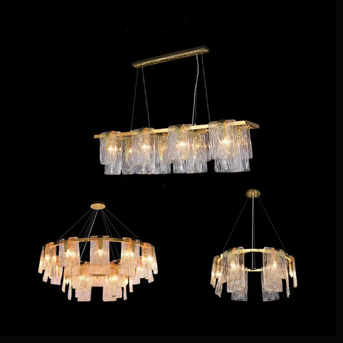 Light Luxury Irregular Glass Slice Chandelier Suit in Brass Finish for Living Room / Ding Room / Bedroom
