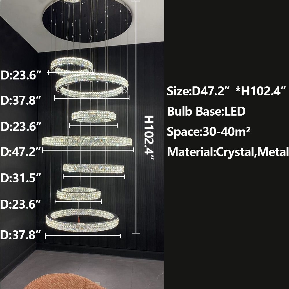New Modern Light Luxury Oversized Multi-Tiered Rings Crystal Chandelier for Staircase / duplex / high-Ceiling