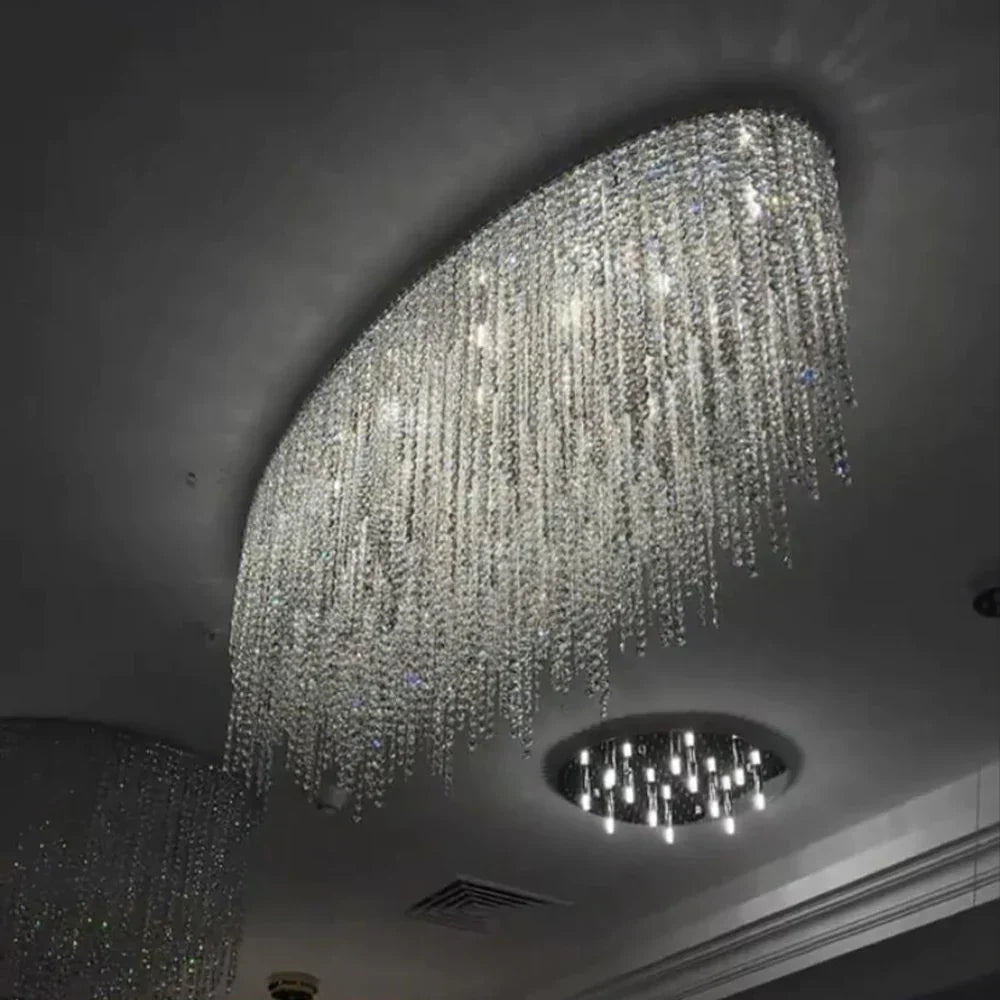 Modern Luxury Tassel Flush Mount Oval / round Crystal Chandelier Set for Living Room / bedroom / dining Room