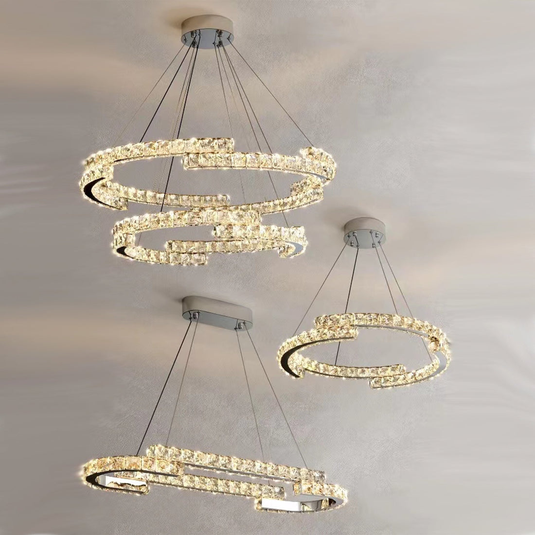 Modern Luxury Crystal Pendant Irregular Rings Chandelier Suit for Living / dining Room / bedroom
