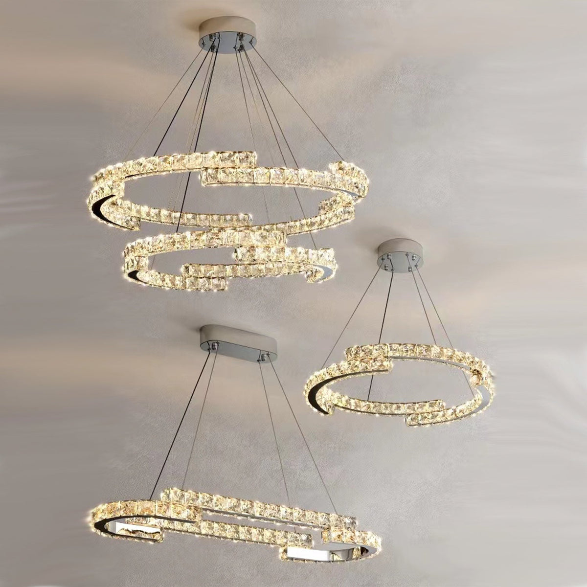 Modern Luxury Crystal Pendant Irregular Rings Chandelier Suit for Living / dining Room / bedroom