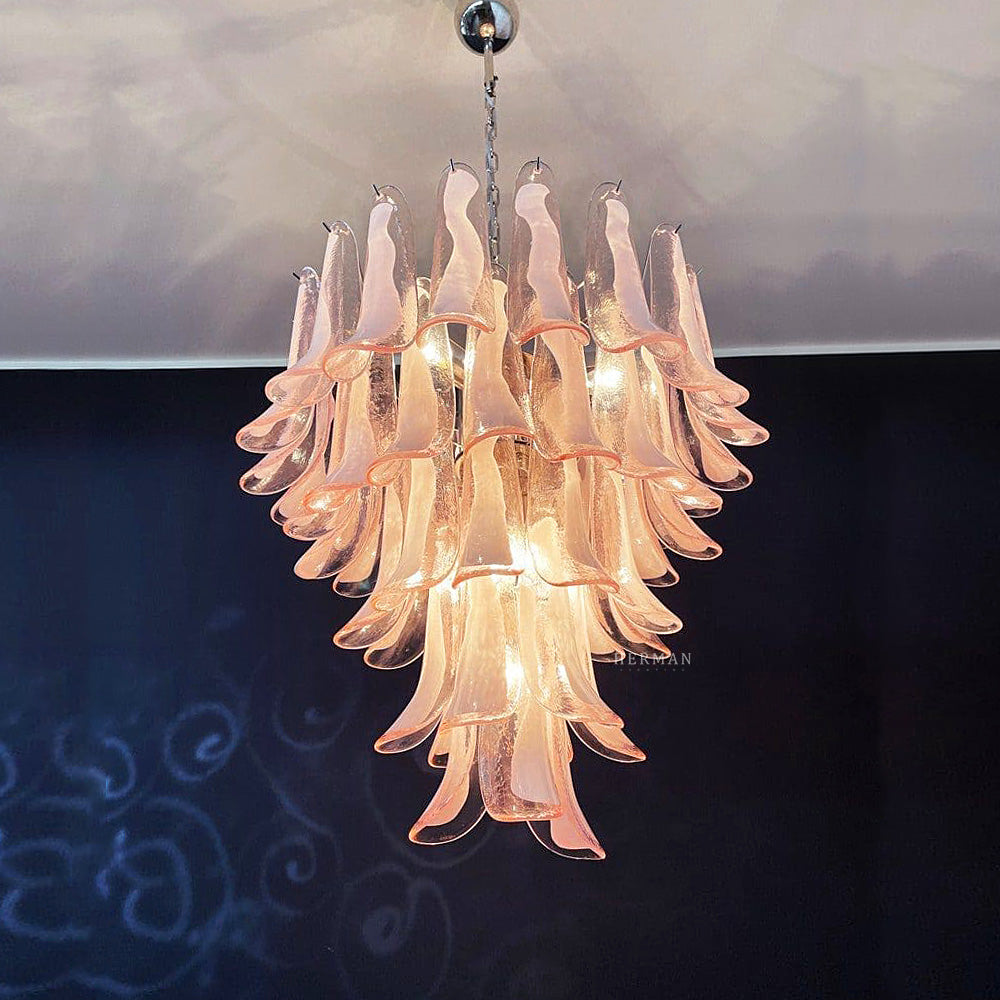 Murano Glass Chandelier – 52 Petals – Pink