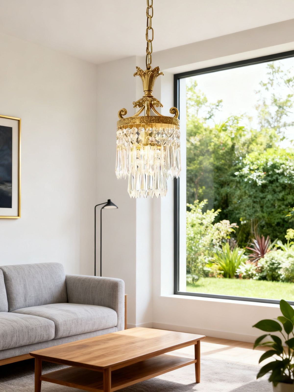 2-Pack 8-Inch Mini Crystal Chandeliers, Antique Brass Chandelier for Kitchen