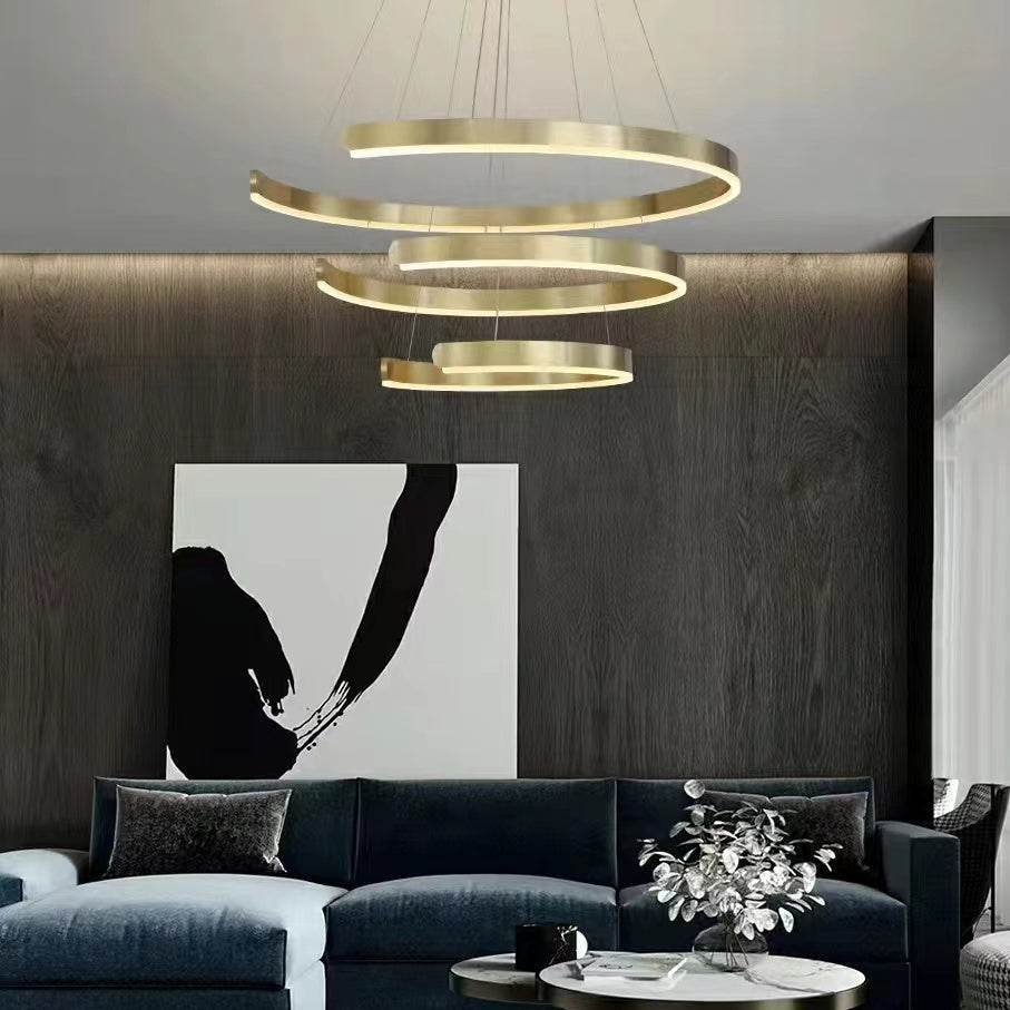 Gold Ring LED Chandelier with Wrought Iron Accents Metal Open Ring for Living Room