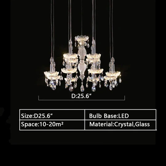 French Romantic Crystal and Glass Candle Chandelier Pendant Light with Metal Finish for Living Room Dining