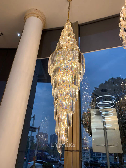 Extra Large Spiral Crystal Chandelier with Gold Finish – Luxury Quality Materials