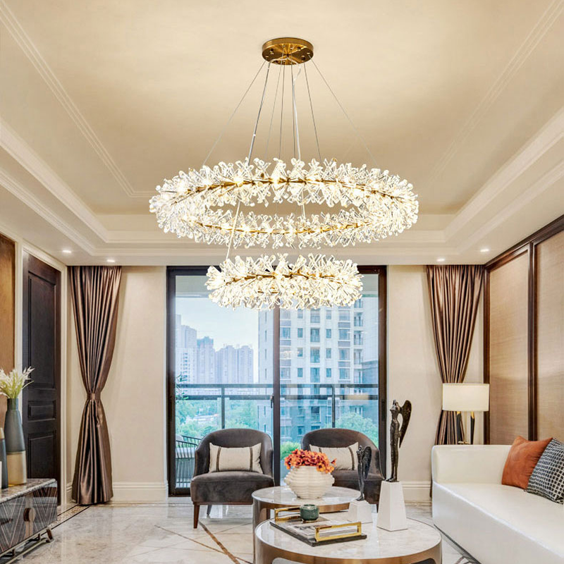 Postmodern Two-Tier Ring Crystal Chandelier