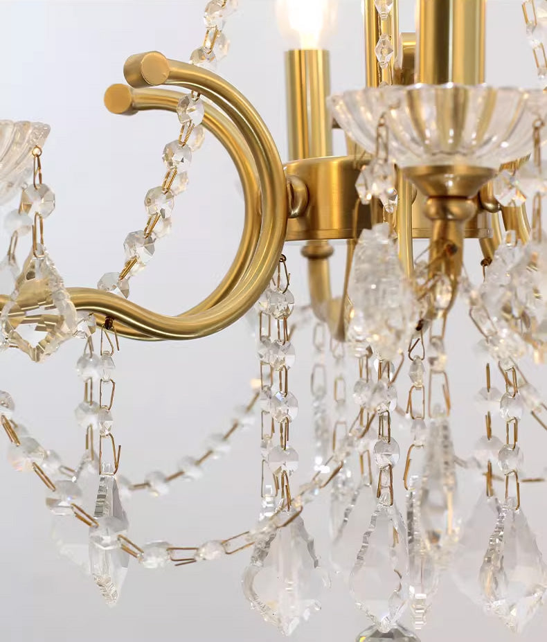 8 Lights Candle Style Brass Chandelier Gold Bedroom Crystal Chandelier