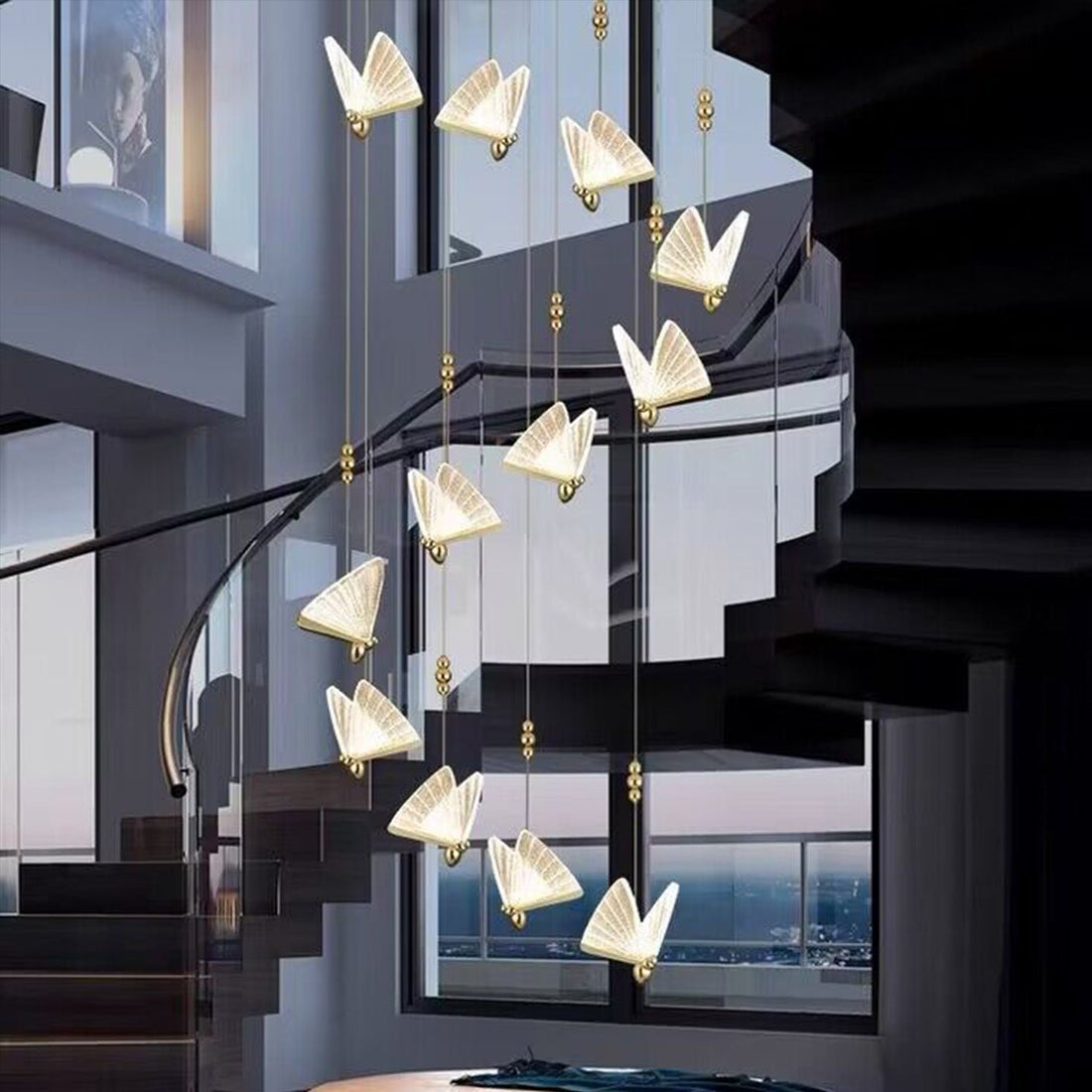 Extra Large Light Luxury Art Butterfly Pendant Chandelier for Bedroom / dining Room / staircase