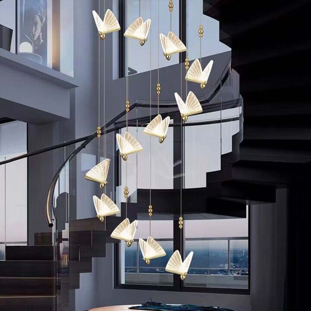 Extra Large Light Luxury Art Butterfly Pendant Chandelier for Bedroom / dining Room / staircase