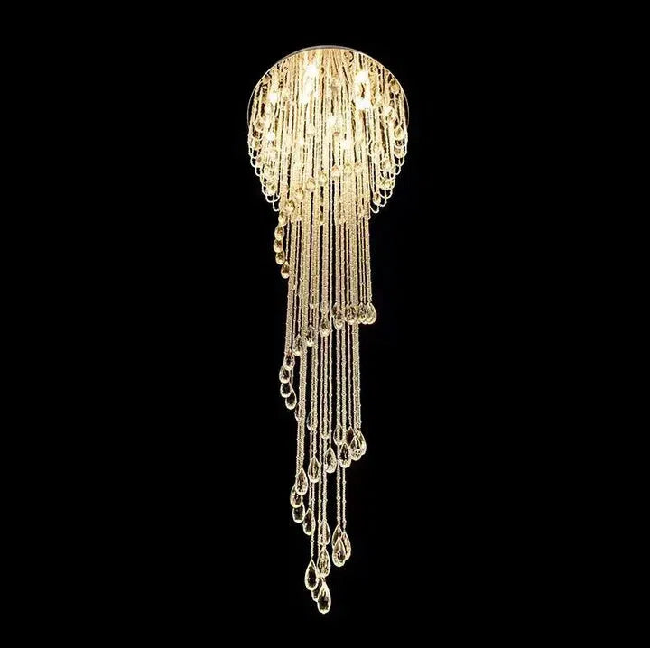 Oversized Modern Cascade Spiral Crystal Staircase Chandelier for Duplex Building