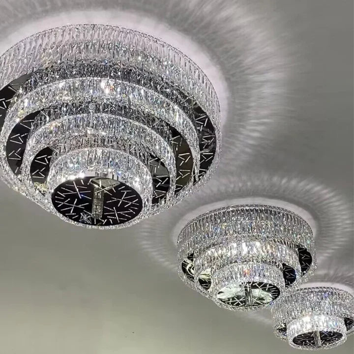 Oversized Modern Creative Flush Mount Round Multi-Layers Crystal Pendant Chandelier for Living / dining Room /