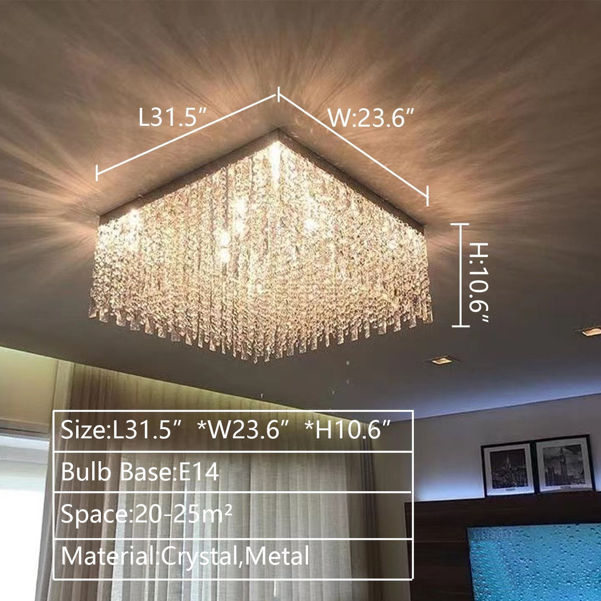 Modern Square Flush Mount Crystal Light for Living Room / bedroom / dining Room