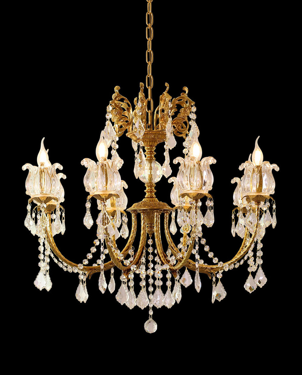 31X27 Inch 8 Lights Candle Style Traditional Chandelier Small Antique Brass and Crystal Chandelier