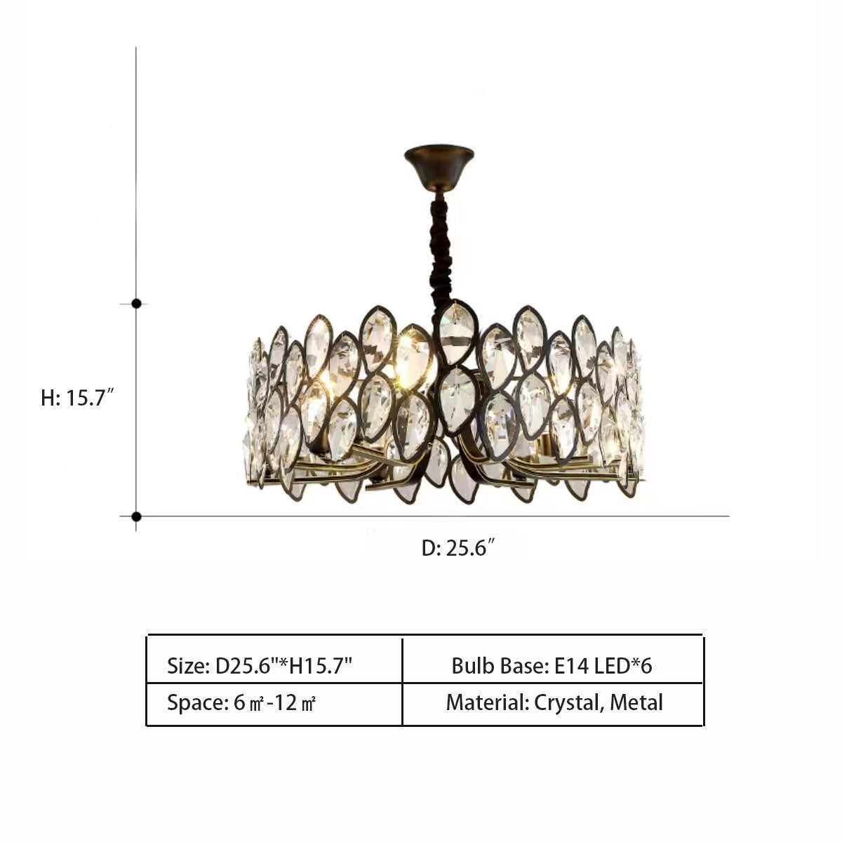 Modern Black Chandelier with Leaf-Shaped Crystal Suit for Living & Dining Room