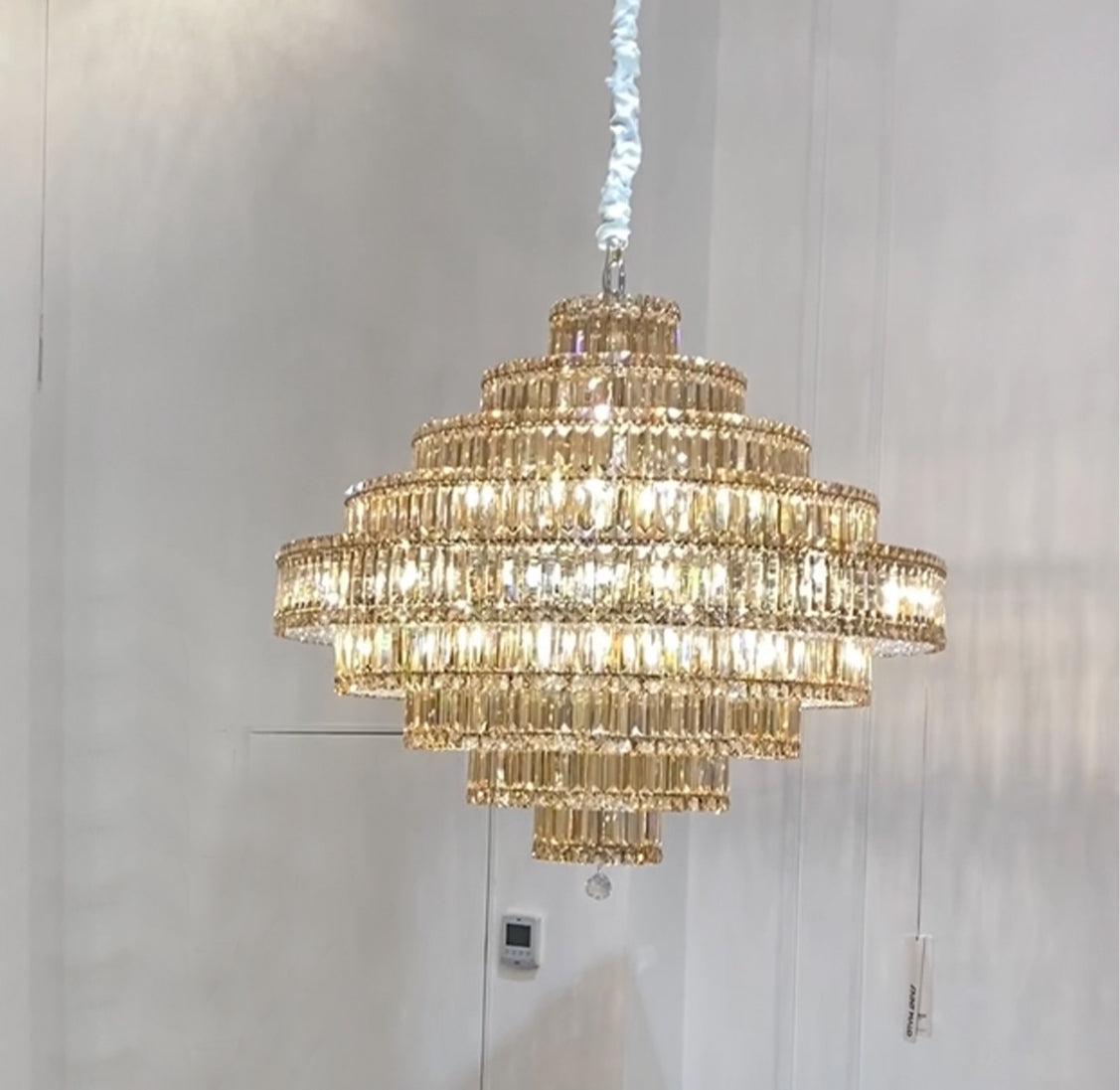 Modern Round Multi-Layer Amber Crystal Chandelier for Living / dining Room / villa