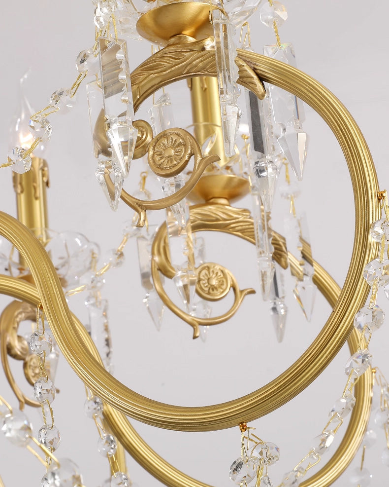 8 Lights Candle Style Small Brass and Crystal Chandelier for Bedroom