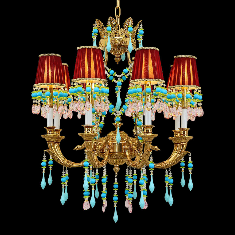 8 Lights Small Copper Crystal Chandelier Luxury Colorful Wedding Chandelier Light
