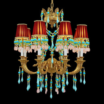 8 Lights Small Copper Crystal Chandelier Luxury Colorful Wedding Chandelier Light
