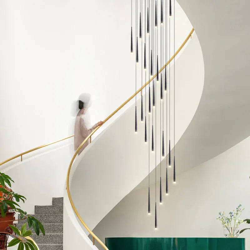Minimalism Foyer Staircase Chandelier Ceiling Pendant Lighting for Living Room Entryway in Gold / Black Finish