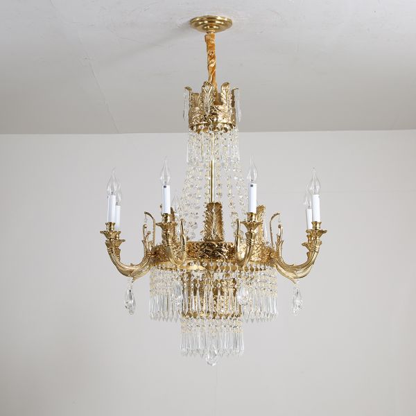 31'' W x 33'' H Small Antique Brass and Crystal Chandelier Lighting
