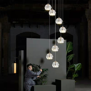 Sputnik K9 Crystal Chandelier Entryway Pure Copper Ceiling Light Foyer Hall Brass Lighting