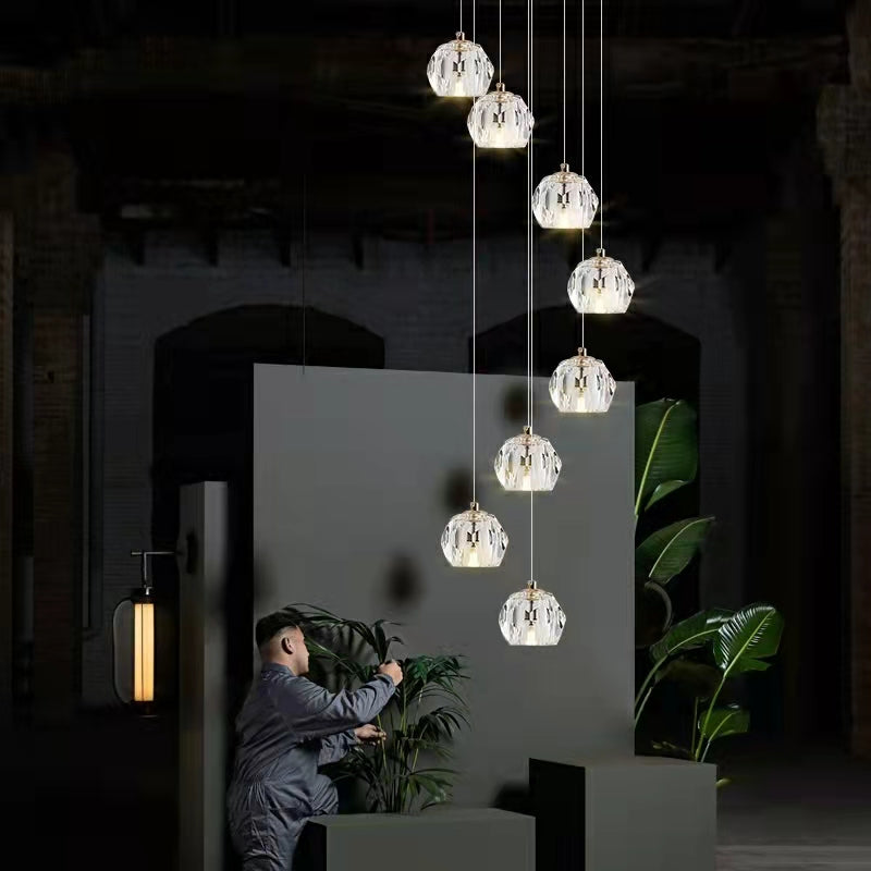 Sputnik K9 Crystal Chandelier Entryway Pure Copper Ceiling Light Foyer Hall Brass Lighting
