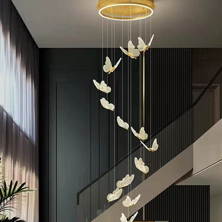 Nordic Butterfly Chandelier Luxury Foyer Staircase Ceiling Light for Living / Dining Room