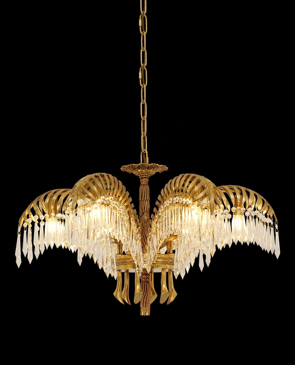 30 Inch Wide 1 Layer Palm Tree Brass and Crystal Chandelier