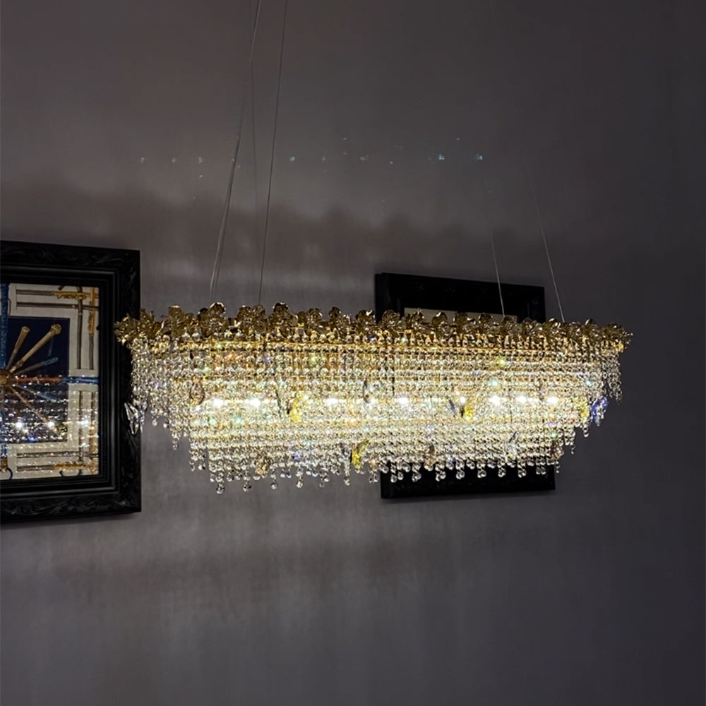 New Modern Luxury Rectangle Art Design Butterfly Crystal Chandelier for Kitchen Island / dining Area